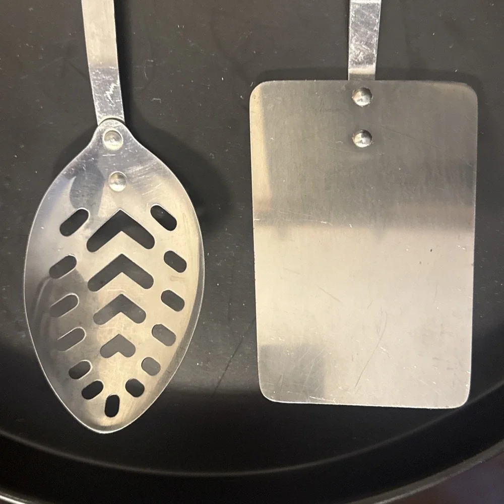 Vintage Stainless Steel Spoon and Spatula Set Wood Handles Lot Of 2 Taiwan Made‎